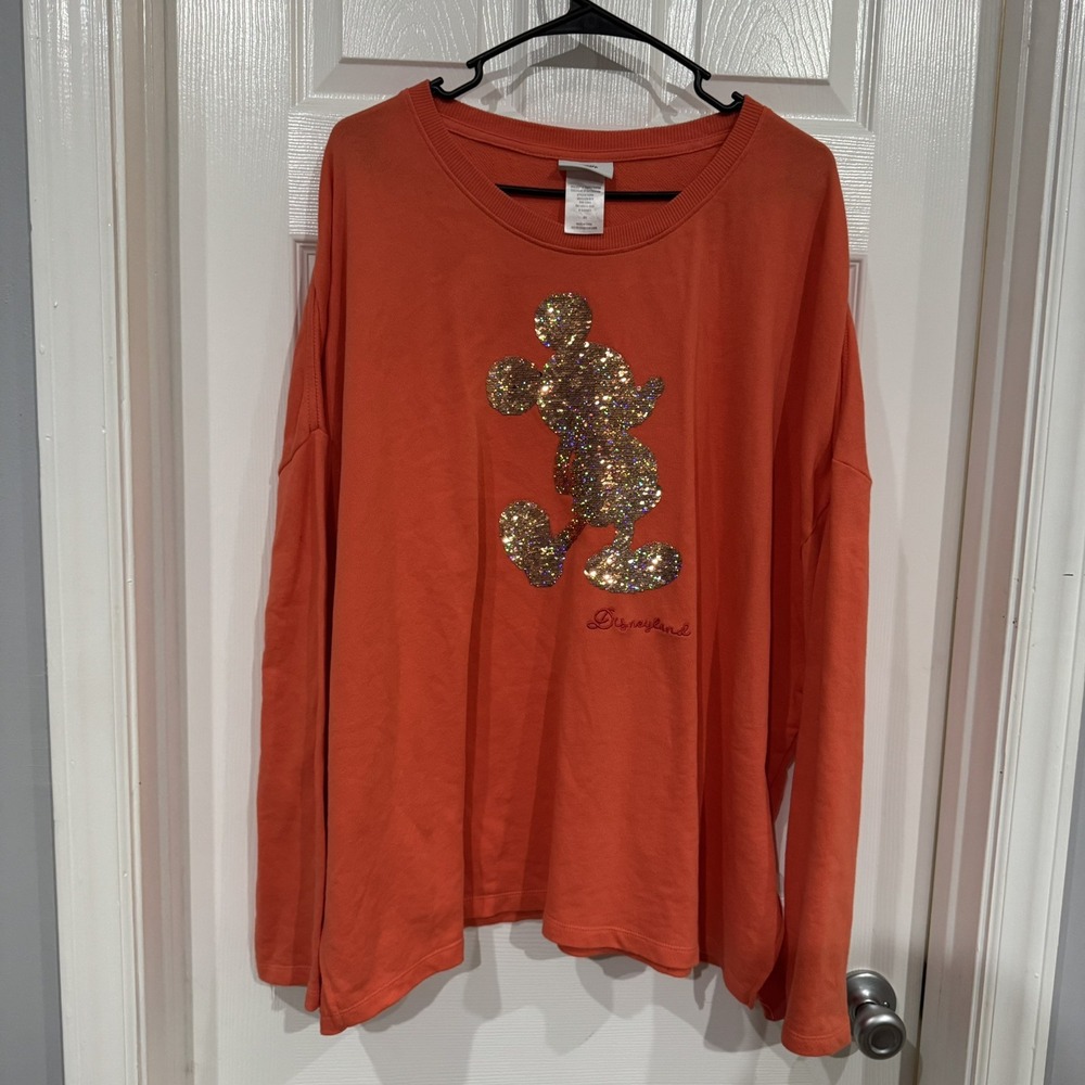 Disney Parks Orange Coral‎ Disneyland Sequin Mickey Mouse Sweater Women's 2x